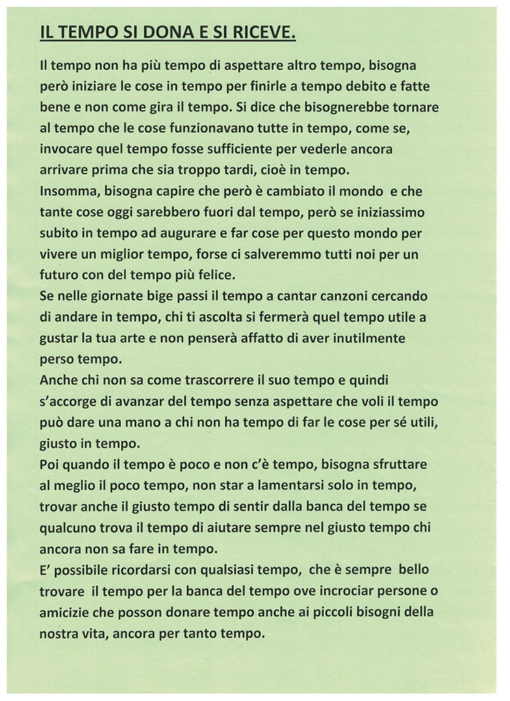 Brano di Marco Sassatelli per la festa della Banca del Tempo